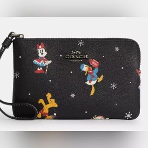 Disney X Coach Corner Zip Wristlet With Holiday Print